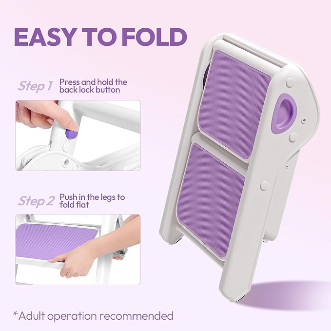 Foldable Toddler Step Stool for Bathroom Sink, Toilet, Bedroom, Kitchen – Non-Slip, Space-Saving, BPA-Free, Supports 110 lbs, Kids Step Stool (Lavender) - Image 5