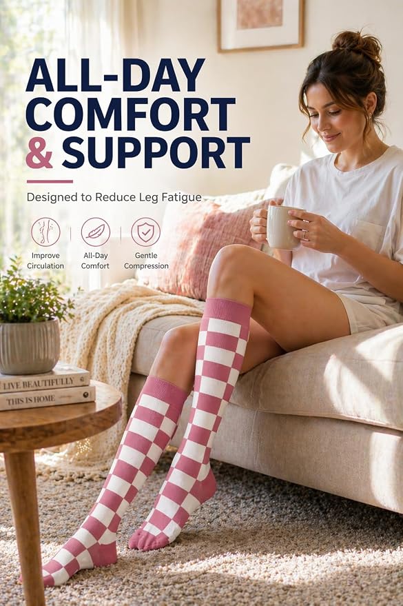 Aoliks Compression Socks for Women and Men 4 Pairs, Mild Support | Long Knee High Stockings for Nurses Running Travel Flying Pregnancy Athletic 15-20 mmHg - Image 3