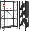 DEANIC 4 Tier Foldable Storage Shelves with Wheels, No Assembly Organizer Rack for Garage Kitchen, Basement, Pantry,Perfect for Craft Shows & Vendor Events(Black) by ShowNow