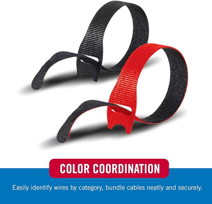 VELCRO Brand ONE-WRAP Cable Ties, 8in x 1/2in, Black/Red, 100 Pack - Image 3