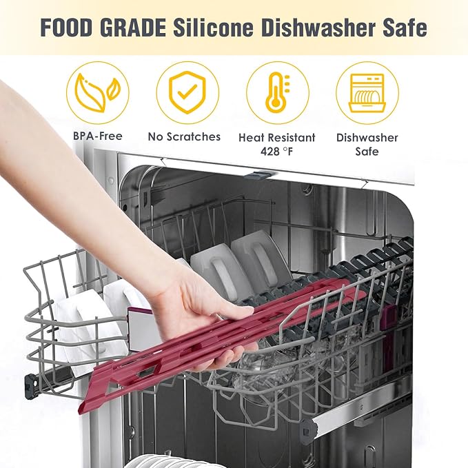 Tomorotec Roll Up Dish Drying Rack with Silicone Coating, Wine Red | 304 Stainless Steel with BPA-Free Silicone, Triangle Design Maximizes Sink Corner Space, Fits Compact Kitchens And RVs - Image 7