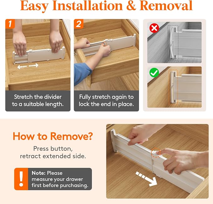 Lifewit 14 Pack 4" High Drawer Divider, Adjustable Drawer Organizer Clothes | 10.5"-16.5" Expandable White Plastic Separators for Dresser, Kitchen, Cabinet, Nursery, Office, Socks & Underwear Storage - Image 5