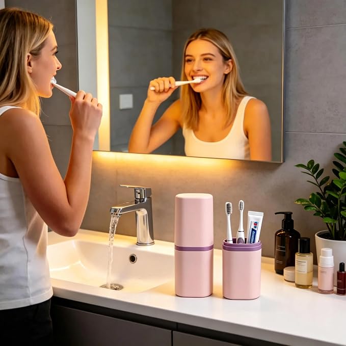 Travel Toothbrush Case - 2 in 1 Portable Travel Toothbrush Holder with Mouthwash Cup, Dustproof Toothbrush and Toothpaste Case for Traveling Camping Business Trip Dorm Bathroom - Image 3