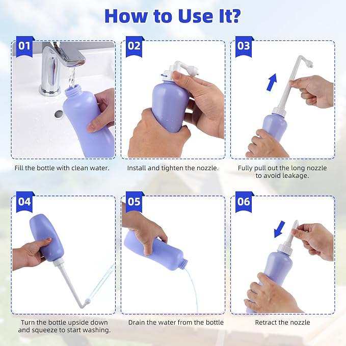 Hibbent Portable Bidet for Travel, Handheld Travel Bidet for Personal Hygiene Care, Personal Cleansing Use, Extended Nozzle, 17oz(500ml) Bathroom Toilet Spray, Purple - Image 5