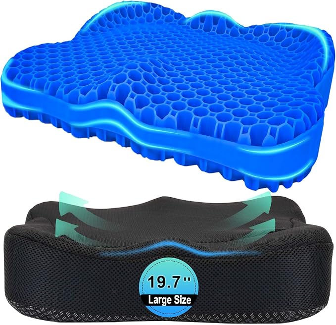 Thicken 19.7in Seat Cushion, Gel Seat Cushion for Long Sitting–Office Chair, Wheelchair, Car Cushion, Large Cooling Pad for Back Pain, Sciatica, Tailbone Pain Relief | Office Chair, Wheelchair, Car Cushion, Large Cooling Pad for Back Pain, Sciatica, Ta... by AirllantryHome