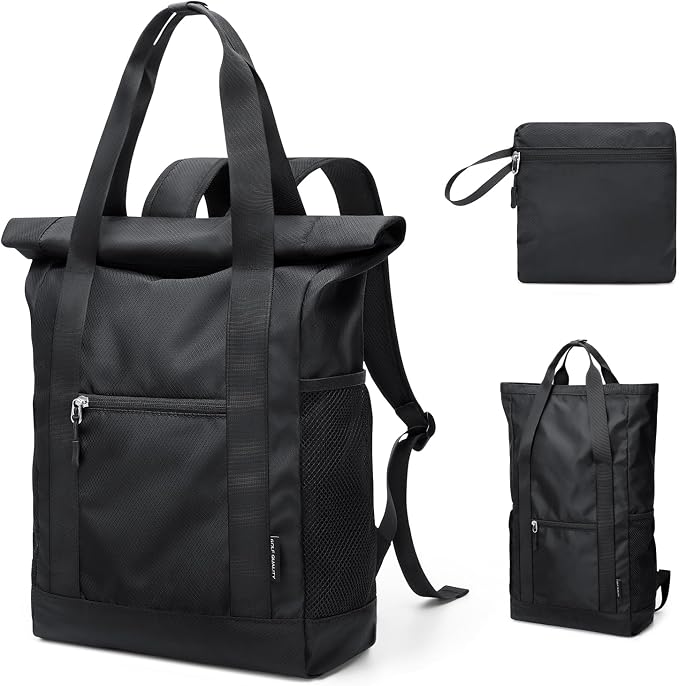 Foldable Convertible Tote Backpack Lightweight Versatile Nylon Daypack for Women Men Work Leisure Travel,Black by GOLFQUALITY