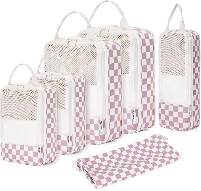 Narwey 6 Set Compression Packing Cubes for Travel Women Men, Travel Cubes for Carry On Suitcase, Durable Compression Luggage Organizer Bags by Narwey