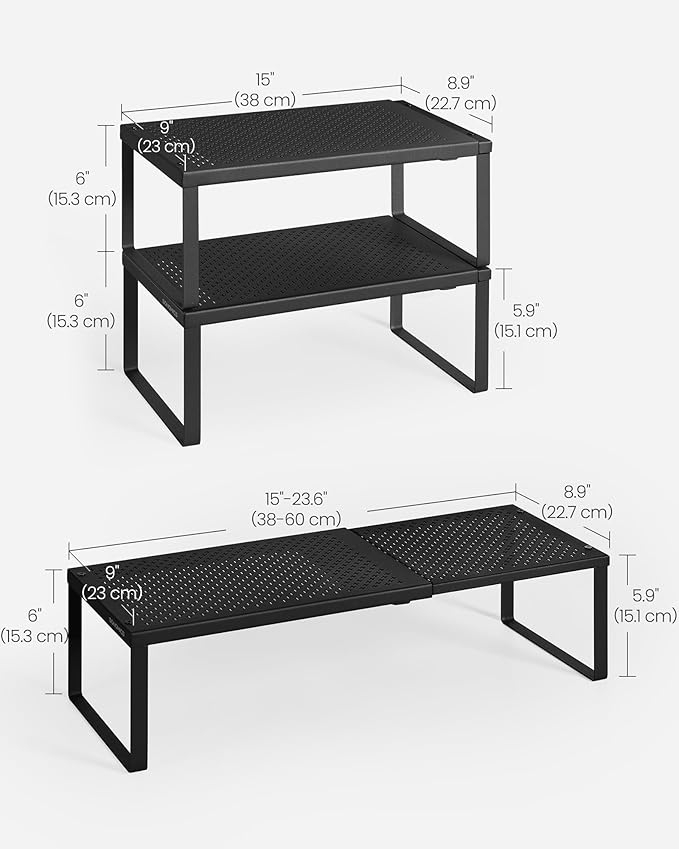 SONGMICS Spice Rack, Expandable Kitchen Countertop Shelf, Steel | Small Cupboard Organizer, Space-Saving, Tabletop, Matte Black, BEQUE Collection UKCS007B01 - Image 6