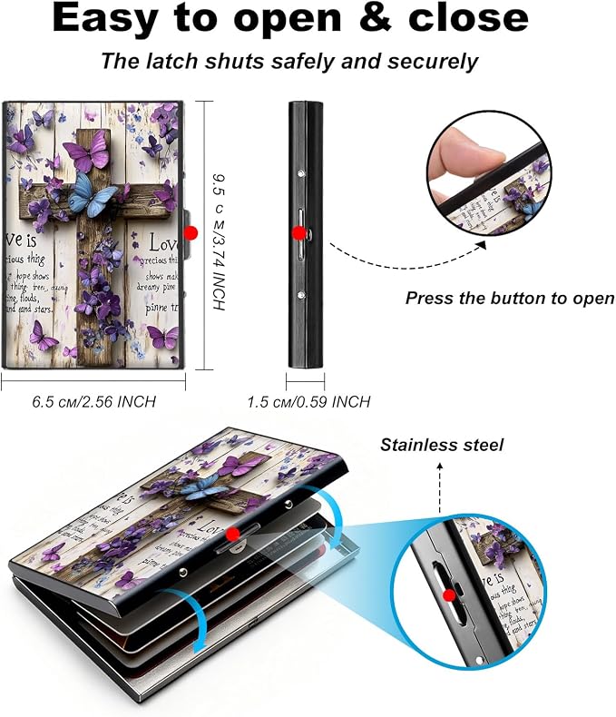 Metal Wallet,Credit Card Holder for Women,Slim RFID Blocking Credit Card Holder Thin Aluminum Wallet ID Case,6 Slot Business Mini Hard Metal Case for Women/Men,Cross Butterfly - Image 5