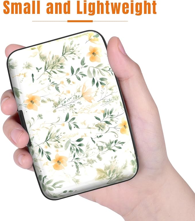 Rimilak Aluminuml Credit Card Holder,Green Leaf | Mini Credit Card Wallet RFID Blocking Slim Metal Hard Case for Women Men - Image 3