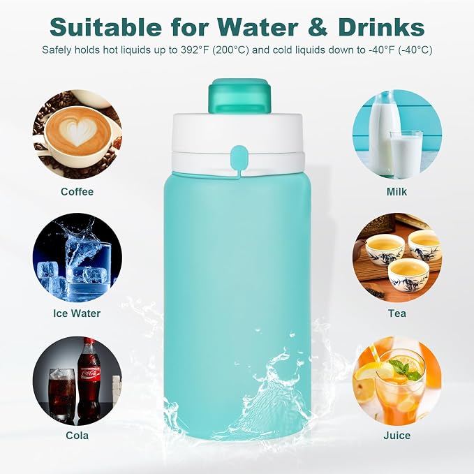 PLTCAT Collapsible Water Bottle, 19oz Foldable Bottle BPA Free Reusable Lightweight Leak-Proof Travel Silicone Water Bottle for Travel, Gym, Hiking, Office, Camping - Image 6