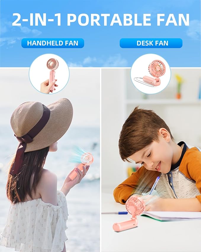 Portable Handheld Fan, Mini Desk Fan Foldable 1800mAh, 180° Ratotion, 3 Speeds, Ultra Quite, Up to 8H Long Use Time, Small Personal Cooling Fans Makeup Eyelash Fan for Women Girl - Image 5