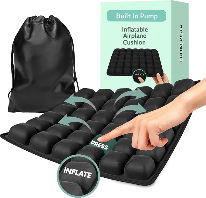 Airplane Seat Cushion, Travel Seat Cushion, Inflatable Wheelchair Cushion for Office Chairs, Stadium Seats with Built in Pump, Car, Office Chair, Tailbone Pain Relief by Unknown