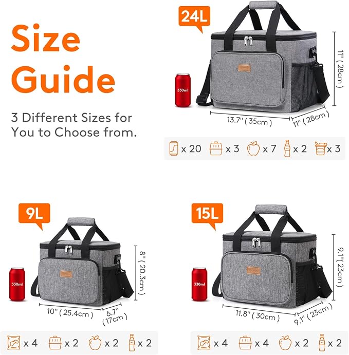 Lifewit Large Lunch Bag, Insulated Lunch Box, Soft Cooler Cooling Tote for Adult Men Women, Gray 40-Can (24L) - Image 4