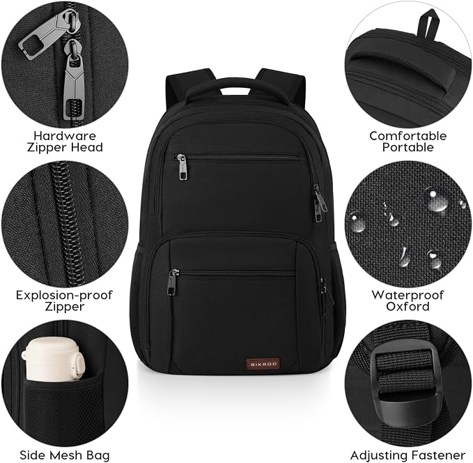 BIKROD Backpack for Men and Women, School Backpacks for Teen Boys Water Resistant TSA Travel Backpack, Business Anti Theft Sturdy Computer Bag Gifts Fits 15.6 Inch Laptop,Black - Image 4