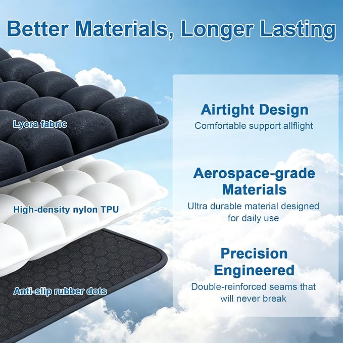 Airplane Seat Cushion for Long Flights– Inflatable & Portable Travel Cushion, Adjustable Air Cushion with Non-Skid Bottom for Coccyx & Wheelchair Relief, No External Pump Needed - Image 4