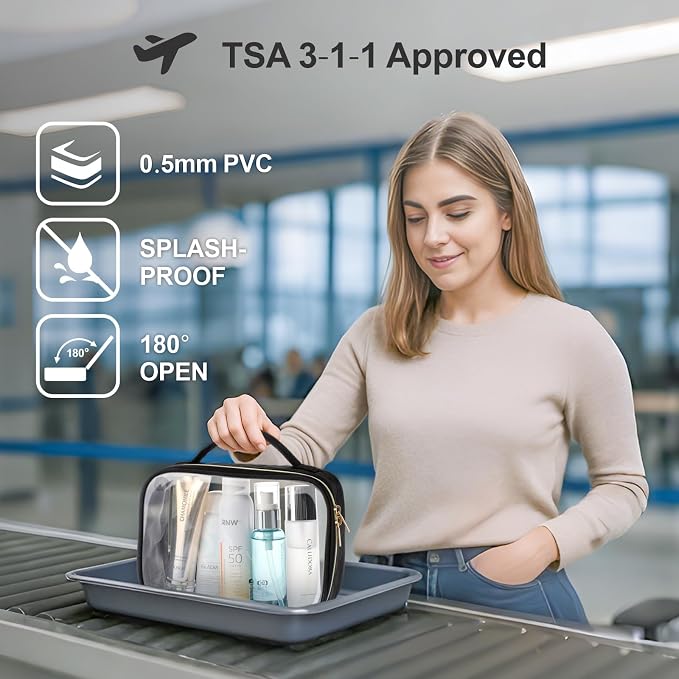 Clear Makeup Bag Foldable - TSA Approved Toiletry Bag for Travel | Metal Zipper, Reinforced Seam, Water Resistant, Medium for Carry-on, Large for Checked Luggage, for Car Storage Organizer - Image 3