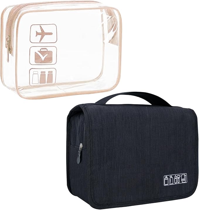 Lcsmaokin Large Capacity Toiletry Bag Travel Bag with Hanging Hook for Men and Women Waterproof Travel Cosmetic Bag Bathroom Bag,with TSA Approved Zippers Clear Travel Makeup Bag Carry-on by Lcsmaokin