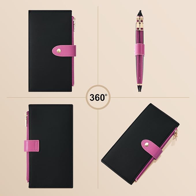Travelambo Womens Leather Bifold Wallet, Slim RFID Blocking Card Holder | Large Capacity, 16 Card Slots & ID Window, 2 Zipper Pockets, Dual Snap Closure, Slim Lightweight, RFID Privacy Protection - Image 8