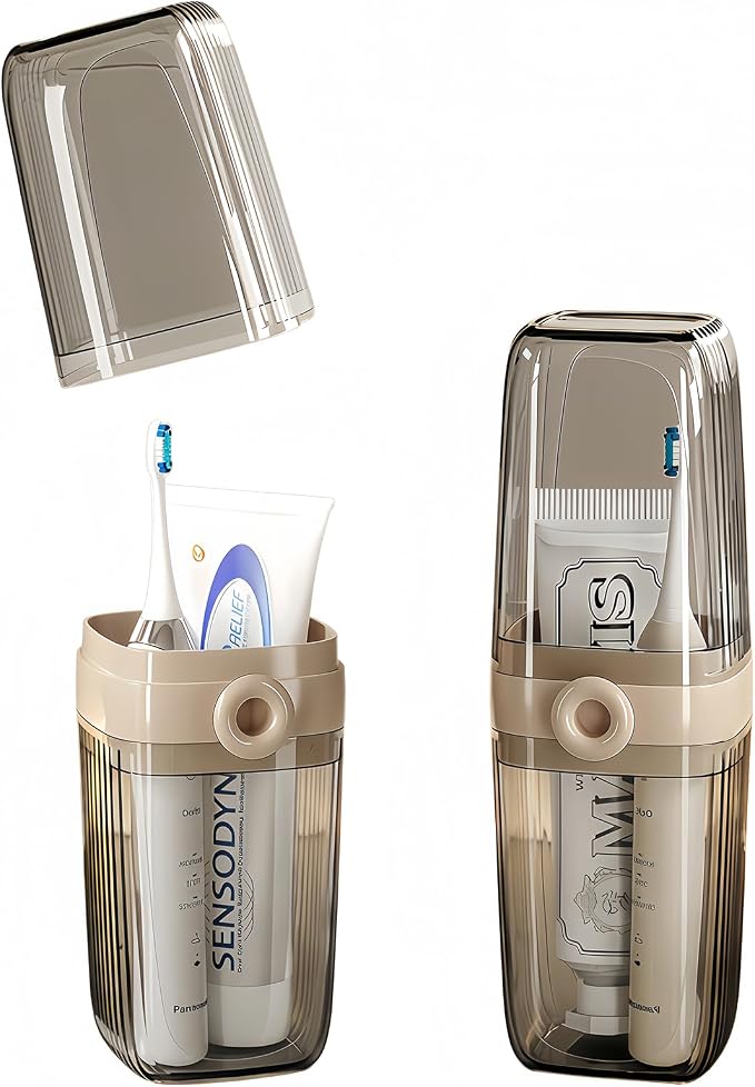 Toothbrush Travel Case Portable Clear Grey Toothbrush Holders with Cover, Leakproof Toothbrush & Toothpaste Holder for Traveling School Camping Business Trip Bathroom - Image 9