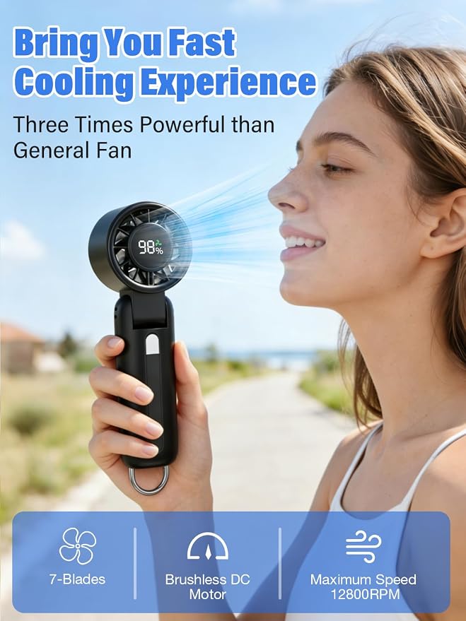 AI Handheld Fan Turbo, 100-Speed Portable Fan Rechargeable, Mini Fan with 12800 RPM Strong Airflow, Foldable 4-in-1 Personal Fan for Travel, Camping, Beach & Office, USB-C & Lightweight & Quiet - Image 2