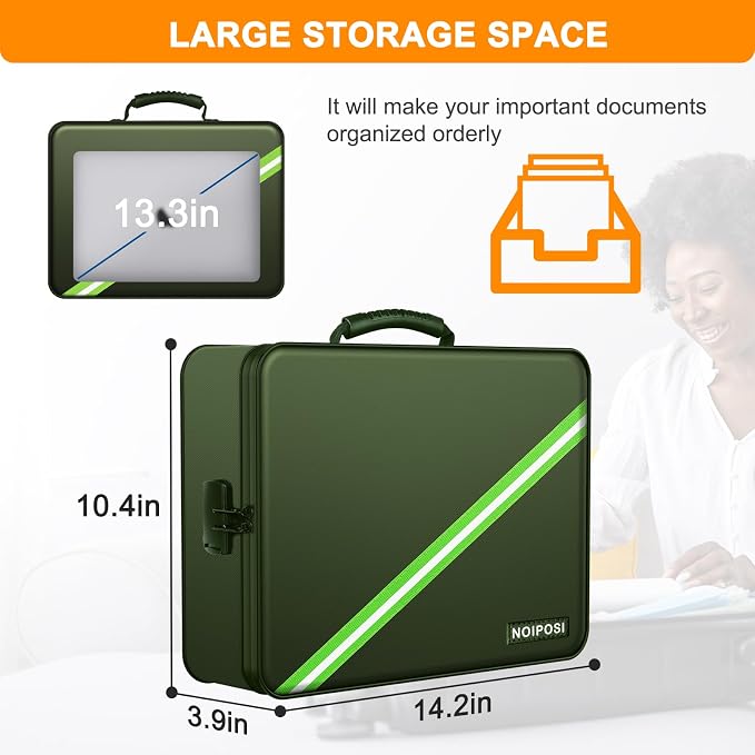 5200℉ Fireproof Document Box with Lock 8 Layers Water Resistant | Home ,Travel ,Strong, Fireproof Safe Storage Document Storage Organizer for Important Documents and File,Green - Image 6