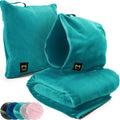 Travel Blanket Airplane Compact with Hoodie, Folds into a Travel Pillow | 300 GSM fleece airplane blanket; attached hoodie doubles as its storage case | 62 x 41 in., luggage strap and secure pocket by MasterManner