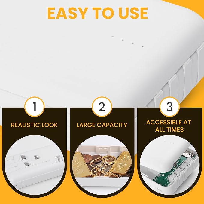BarGifts Hidden Safe Power Bank, Fake Power Charger Diversion Safe, Large Hidden Storage Box, Secret Safe Keeps Cash, Keys, Jewelry, and Valuables for Home, Travel, and Office- White - Image 3