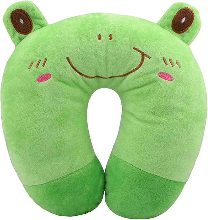 EKDJKK Travel Pillow for Kids, Cute Animal Neck Pillow Support U Shaped Cushion Plush Soft Rest Reading Pillow Sleeping Pillow for Airplane Train Car (Frog) by EKDJKK