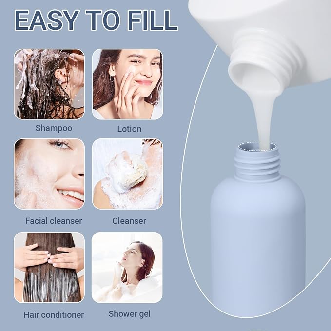6.8oz Travel Bottles for Toiletries, Empty Plastic Squeeze Bottles with Flip Cap, Lotion Container for Toiletries Travel Size Shampoo and Conditioner (3 pack, bule) - Image 2