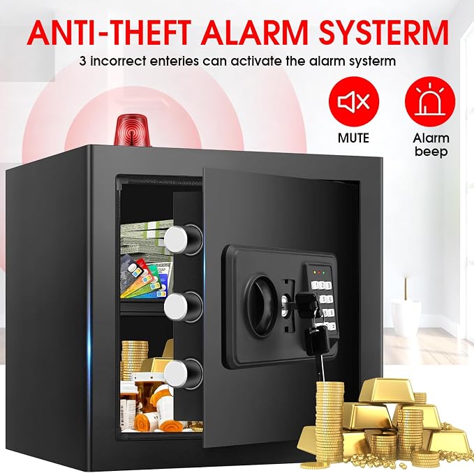1.8 Cub Small Fire Safe for Home Use, Digital Security Safes Fireproof Waterproof with Combination Lcok and Removable Shelf, Anti-theft Fireproof Safe Box for Document Money Valuables - Image 7