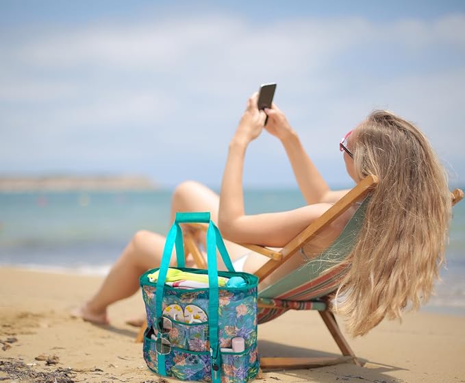 KABAQOO Mesh Beach Bag, Extra Large Beach Bags with 9 Pockets & Zipper Waterproof Lightweight Beach Tote for Beach/Pool Trip - Image 2