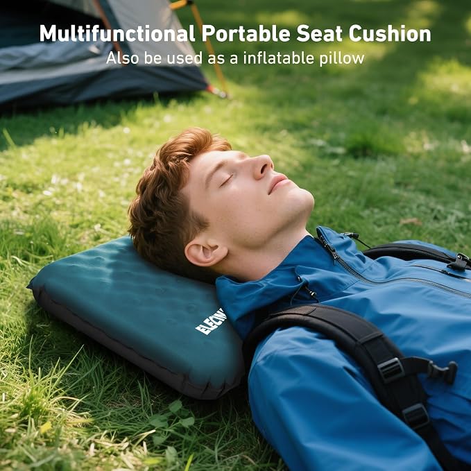 Inflatable Seat Cushion, 2 Pack Self Inflating Memory Foam Portable Stadium Seat Cushions for Bleachers Lightweight Camping Comfort Airplane Cushion for Long Flights Outdoor Events (2 Pack Blue) | Airplane Bleacher Seat Cushion Comfortable & Portable B... - Image 9