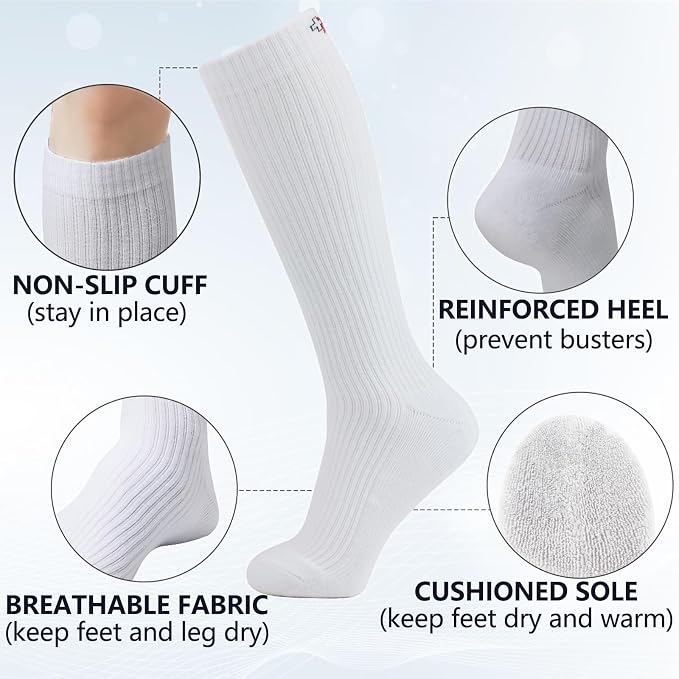 +MD Cotton Compression Socks for Women & Men 4/6 Pairs 15-20mmHg Knee High for Sports, Travel, Nursing Long Sitting Standing - Image 4
