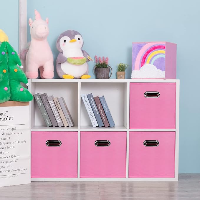 Fabric storage bins Cubes, Fabric Cube Organizer with Handle, Foldable Cube Bins for Cloth or Accessary Storage, 11x11x11, Set of 3, (Pink) - Image 4