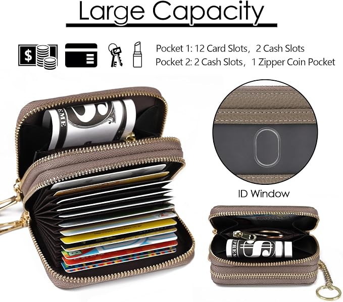 imeetu Rfid Credit Card Holder, Businese Card Case, Wallet for Women Men | Genuine Leather Card Wallet with id Window, Keychain & Double Zipper, Water-resistan Small Wallet with Gift Box, Daily Travel - Image 4