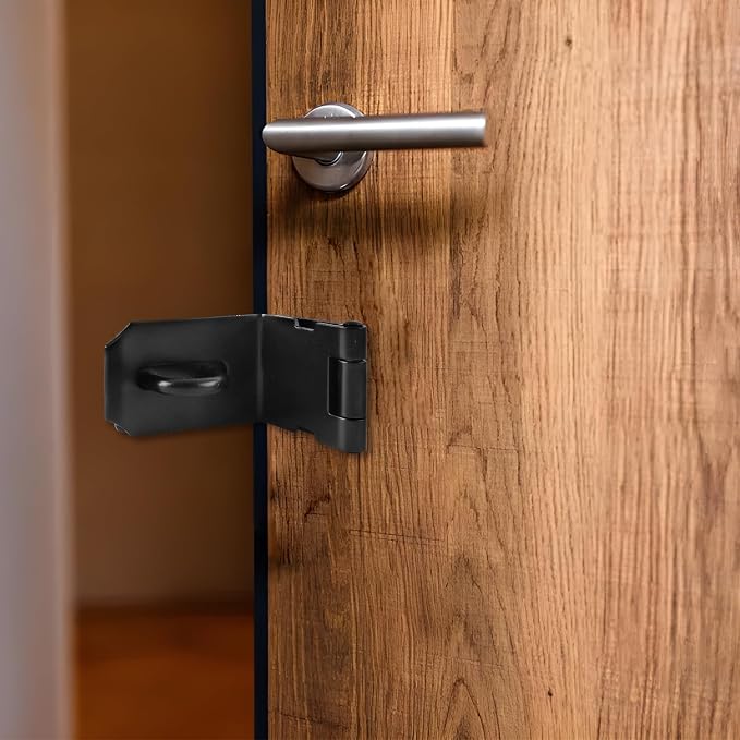 HOWDIA 4 Inch Door Hasp Latch 90 Degree, Stainless Steel Safety Right Angle Padlock Hasp Locking Latch Security Door Clasp Hasp Lock Latch for Push/Sliding/Barn Door, 2mm Thick, Brushed Black - Image 4
