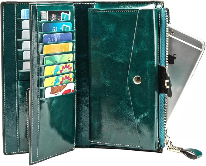 Itslife Women's RFID Blocking Large Capacity Luxury Wax Genuine Leather Clutch Wallet Ladies Card holder - Image 4