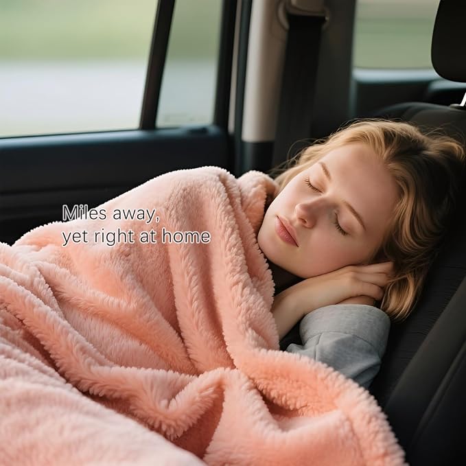 Melissa Large Soft Travel Blanket and Inflatable Pillow Set | Size-69“ x 43.3”, Carry Bag – Lightweight, Compact & Washable for Backpacking, Hiking, Airplane, Car, Office, Camping (Pink) - Image 3