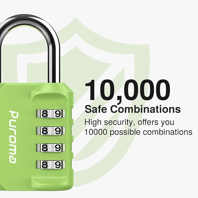 Puroma 2 Combination Lock Locker 4 Digits Combo Padlock Gym Yellow-Green | For School Gate Fence Toolbox Hasp Storage, Outdoor, Resettable, Weatherproof, Side Window, Crack Cut Resist, Hardened Steel - Image 2