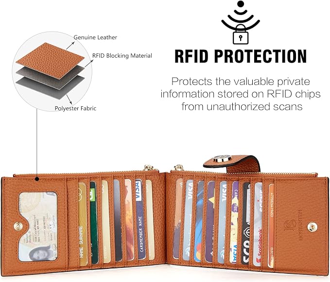BOSTANTEN Leather Womens Wallet Large RFID Blocking Slim Card Holder | 16 Card Slots, 2 Zipper Pockets, Bifold, Long, Fits Most Purses, Organized Everyday Carry, Ladies Gifts, Brown - Image 4