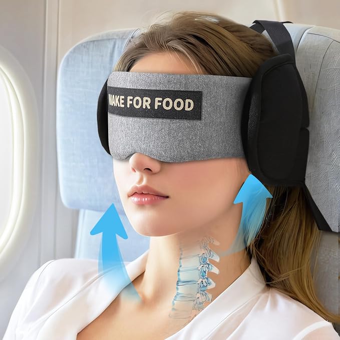 Travel Pillows for Airplanes, Airplane Head Strap with Eye Mask for Long Flight Sleeping Travel, 360° Support Neck Pillow for Plane Car Road Trips Seat Sleep, No Head Waving (White) by ARLIKSI