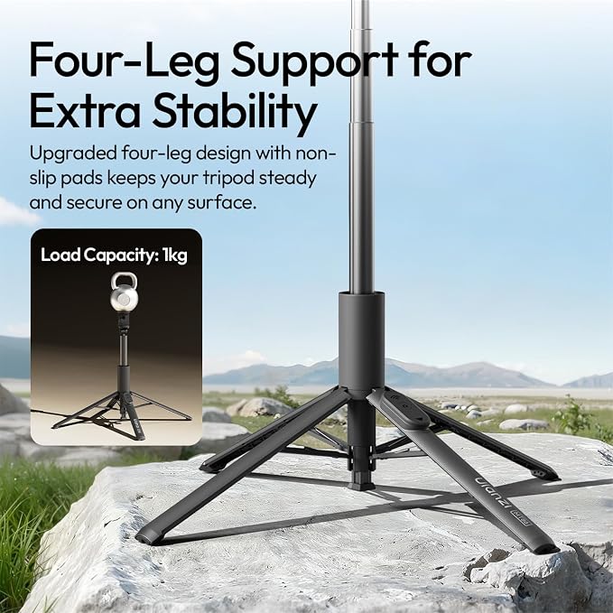 Ulanzi MT86 60" 4 Legs Phone Tripod, for iPhone Android Selfie Stick Stand | Auto-Open Anti-Slip Base Aluminum Stand with Cold Shoe Bluetooth Controller, Lightweight for vlog TikTok Live Stream Travel - Image 9