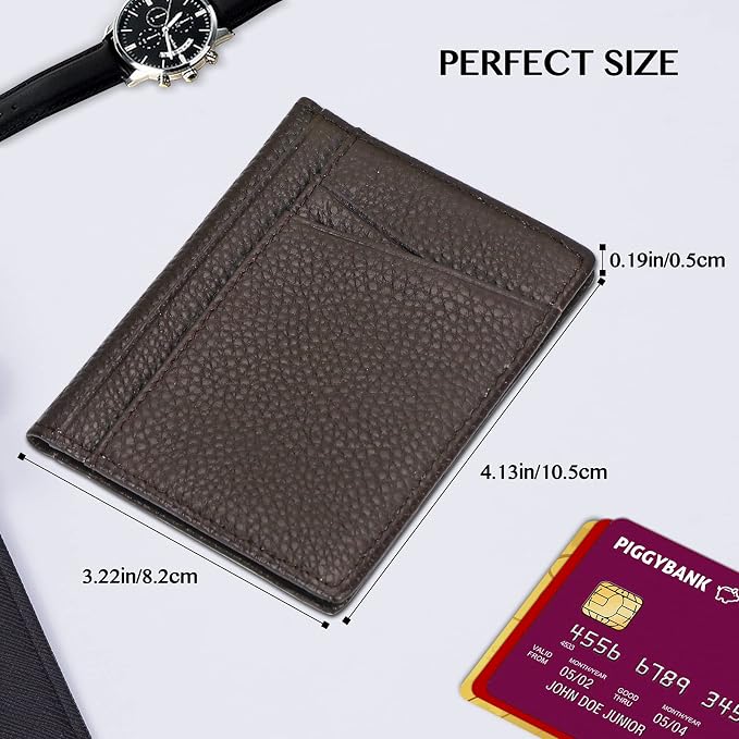 Unaone Slim Minimalist Wallet - Premium Leather RFID Blocking Front Pocket Wallets with 8 Card Slots and 2 ID Window, Dark Coffee - Image 3