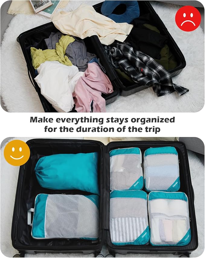 Gonex Compression Packing Cubes for Travel, Mesh Bags Luggage Organizers | Set of 4/5/6/7/10 for Essentials, Extensible, Fits 20"Carry-on Suitcases, See-through Mesh, Double Zipper Compression - Image 8