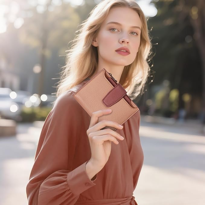 Small Wallet Women RFID Blocking Soft Leather Bifold Compact Card Holder Wallet for Women with Zipper Coin Pocket 4 ID Window - Image 2