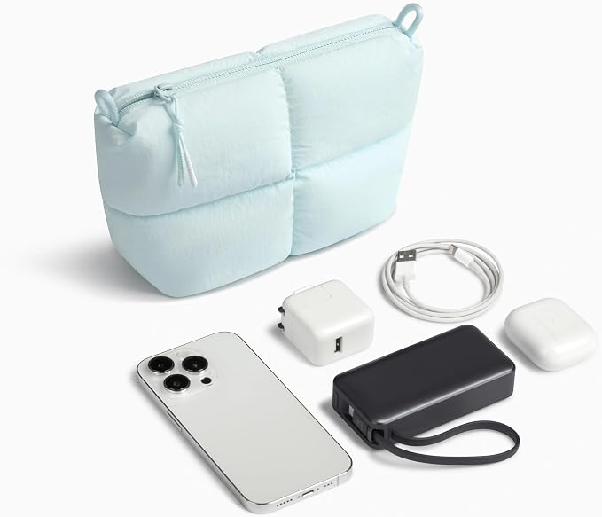 Comfyable Puffy Electronics Organizer Travel Case, Cute Tech Pouch for Women Men, Cable Storage Bag for Charger, Phone, Power Bank, Cord, Compact Tech Accessories Pouch, Ice Blue - Image 6