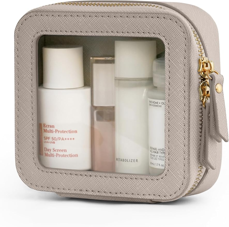 Clear Makeup Bag Travel Cosmetic Case Toiletry Bag with Zipper Make Up Organizer Traveling Compact Car Bag Stone Mini by POPVIBE