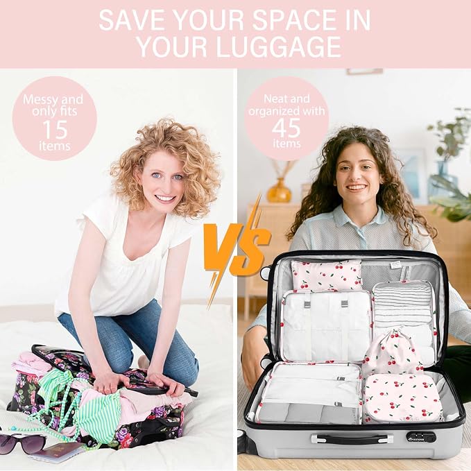 KPX 8 Set Packing Cubes for Travel, Luggage Packing Organizers Accessories Large Toiletries Bag for Clothes Shoes Cosmetics (Cherry) - Image 5