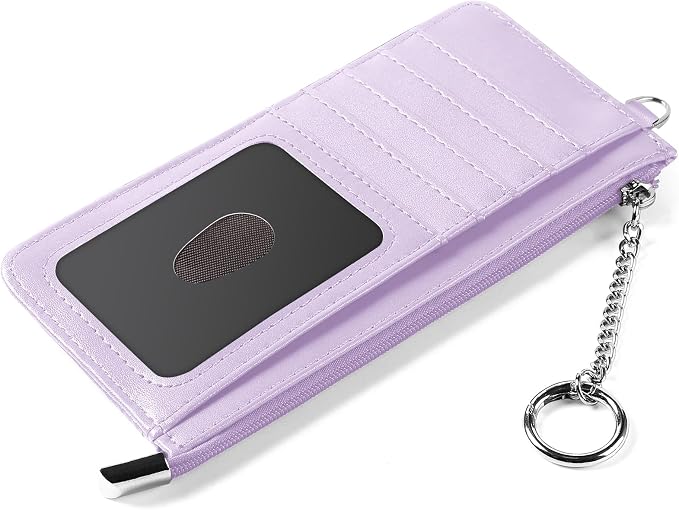 RFID Blocking Slim Credit Card Holder Wallet with Zipper Money Pocket & Keychain, Slim Airtag Wallet for Men Women - Image 3